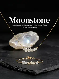 2Pcs Moss Agate Necklace Set for Fertility & Pregnancy, Natural Raw Crystal Beaded Pendant, Clearing Negative Energy & Purifying the Soul Gift for Her