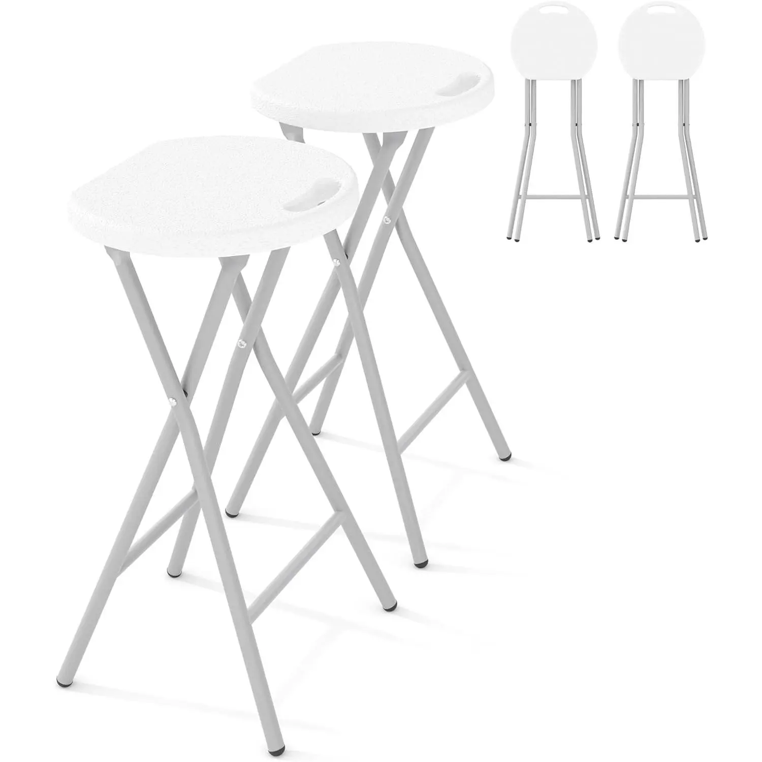Garvee Folding Stool with Handle 24 Inch Tall Folding Bar Stool with Safety Lock, Metal and Plastic Foldable Stool 400lbs Capacity for Outdoor Indoor Kitchen Home Bar, Assembly Free