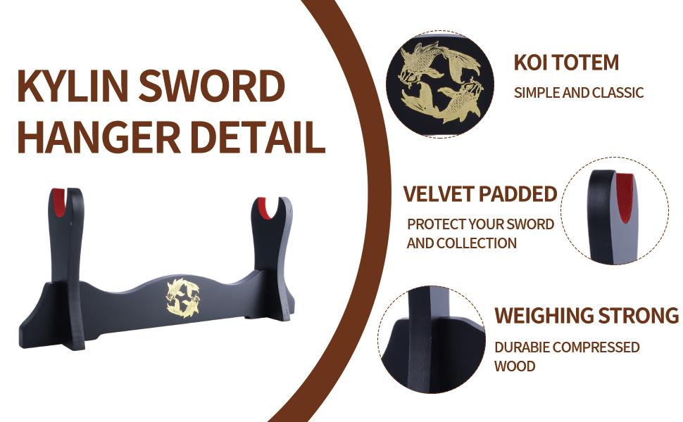 Sword Holder Japanese Velvet Padded Katana Stand Samurai Display Rack Support All Tanto Sword yin and yang 3 Tier