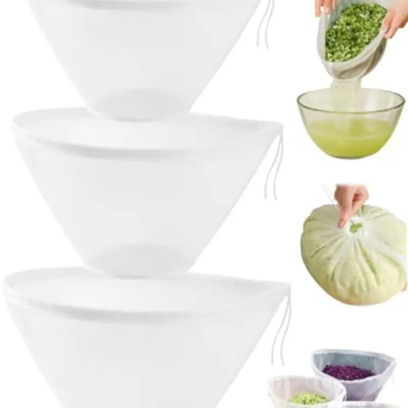 Cheese Cloth Filter Bag, Reusable Fine Mesh Strainer for Almond Milk, Yogurt, Coffee, Cheese Making, Juice (3 Pieces, 3 Sizes)