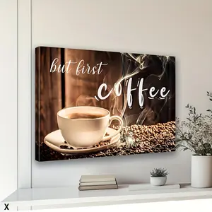 Framed 2D, vintage coffee wall art kitchen wall decoration, rustic but first-class coffee sign canvas print, cup and bean picture suitable for restaurants, home cafes, bars, modern artwork for shops, restaurants, and home decor