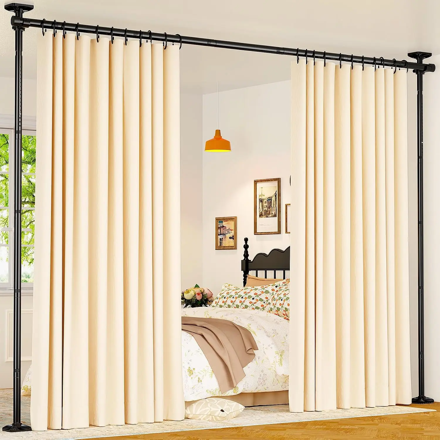 Room Divider for Room Separation, 4-10ft(H) 28-70inch(W), Black | Tension Curtain Rods No Drilling, Adjustable Temporary  Wall Divider,Heavy Duty Freestanding Space Partition Separator