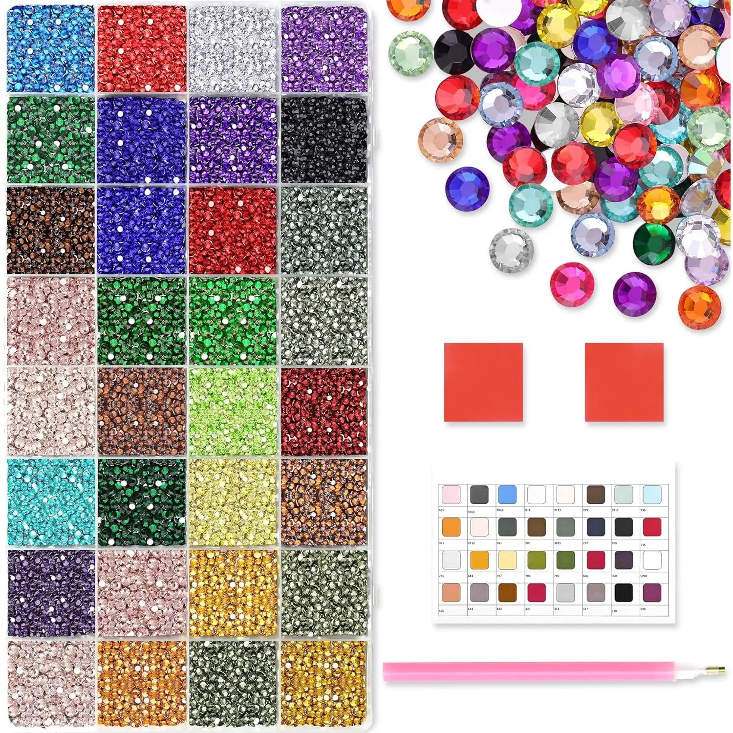 32 Colors 32,000 PCS   Painting Beads, Flat Bottom Round Rhinestones for 5D DIY Craft, Boxed with DMC Color Codes