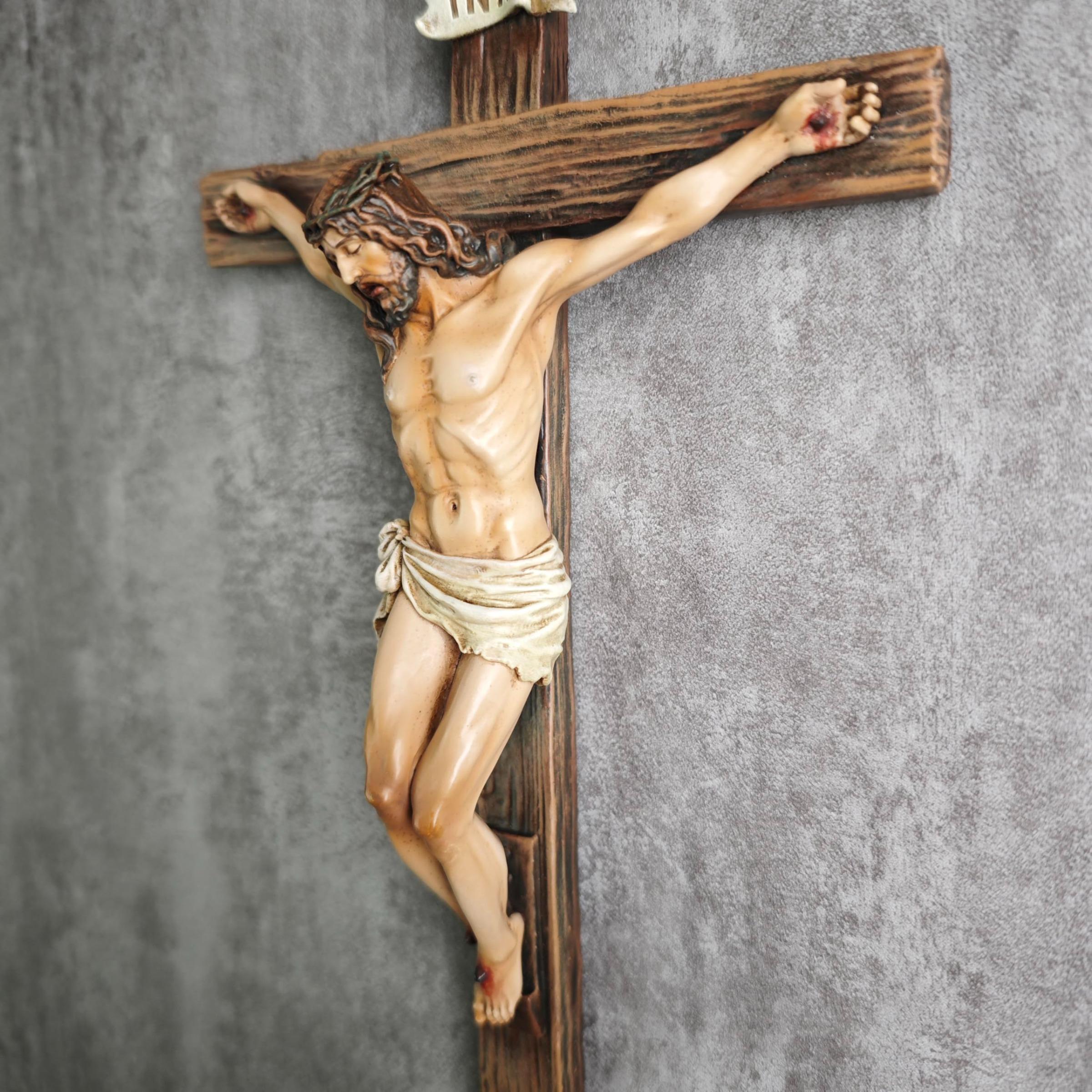 Catholic Crucifix Wall Cross 9.65"H Renaissance Sculpture Handmade Inspirational Home Décor Religious Devout Gift Artistic Detailing Ornaments Decor