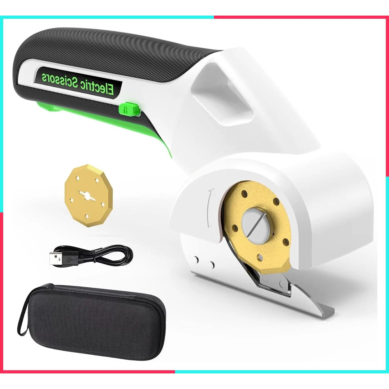 2026 New 4V Cordless Electric Box Cutter with 2 Titanium Blade Accessories, Safety Lock, Rotary Cutter for Cardboard, Electric Scissors, Gift for Men & Women - Glossy
