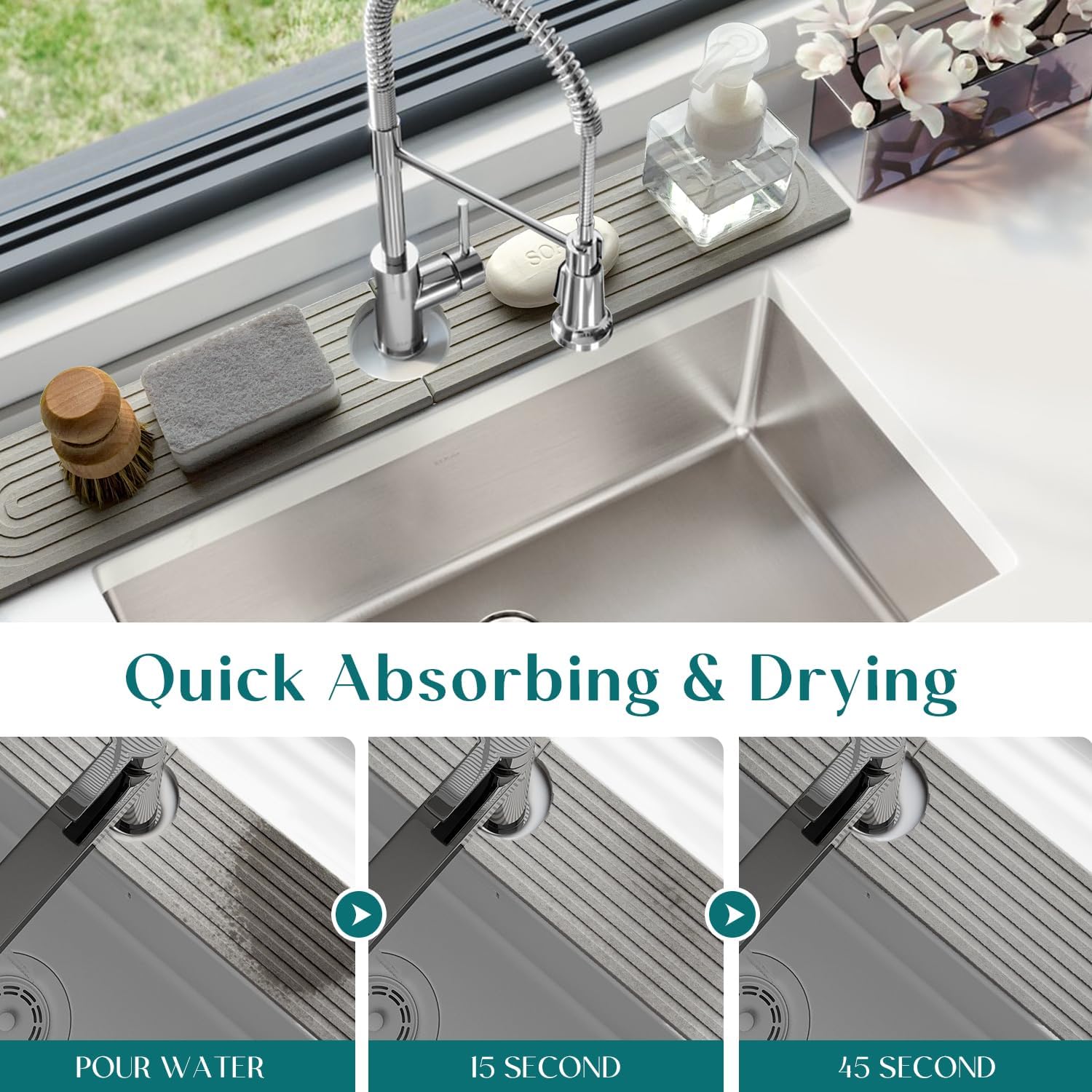 Kitchen Faucet Water Absorbing Splash Proof Pad, Diatomaceous Quick Drying Hard Pad for Water Absorption, Sink Accessories for Home Kitchen Bathroom