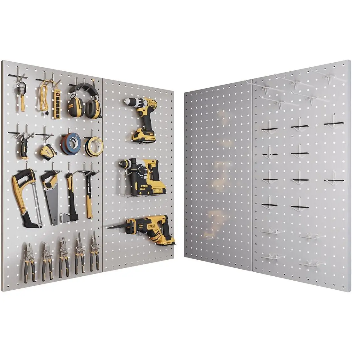 4 Pack Metal Pegboard Wall Organizer, 12 x 24 Inch Silver Pegboard Panels, Wall Mounted Tool Storage for Garage, Workshop, Home Office and Craft Room