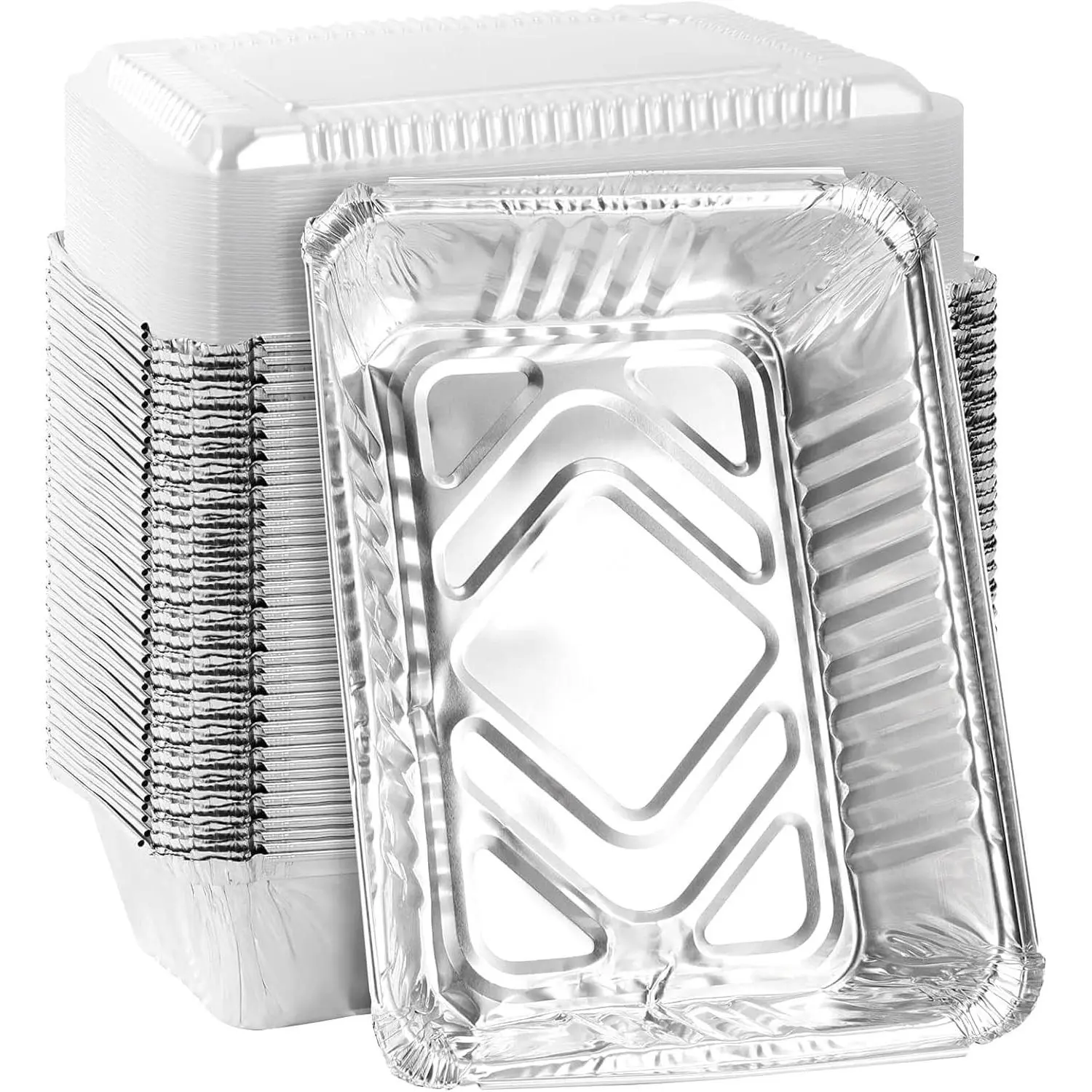125 Pack 1.5 Lbs 7 x 5 Inch Rectangle Aluminum Pans, Disposable Aluminum Foil Pans with Clear Lids for Baking, Cooking, Heating, Takeout