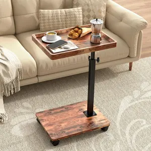 Adjustable Height Side Table, 360°Swivel TV Tray Table with Wheels, Small C Shaped End Table for Eating Dinner, for Living Room Bedroom Sofa Couch Bed Chair Snack