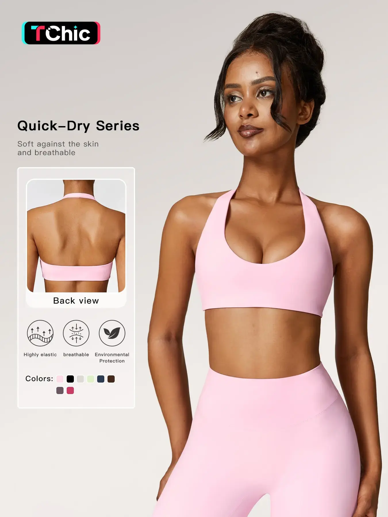 Women's Solid Wireless Halter Sports Bra, Breathable Comfortable High Stretch Sports Bra, Ladies Sportswear for Workout Gym Yoga, Sporty Bra
