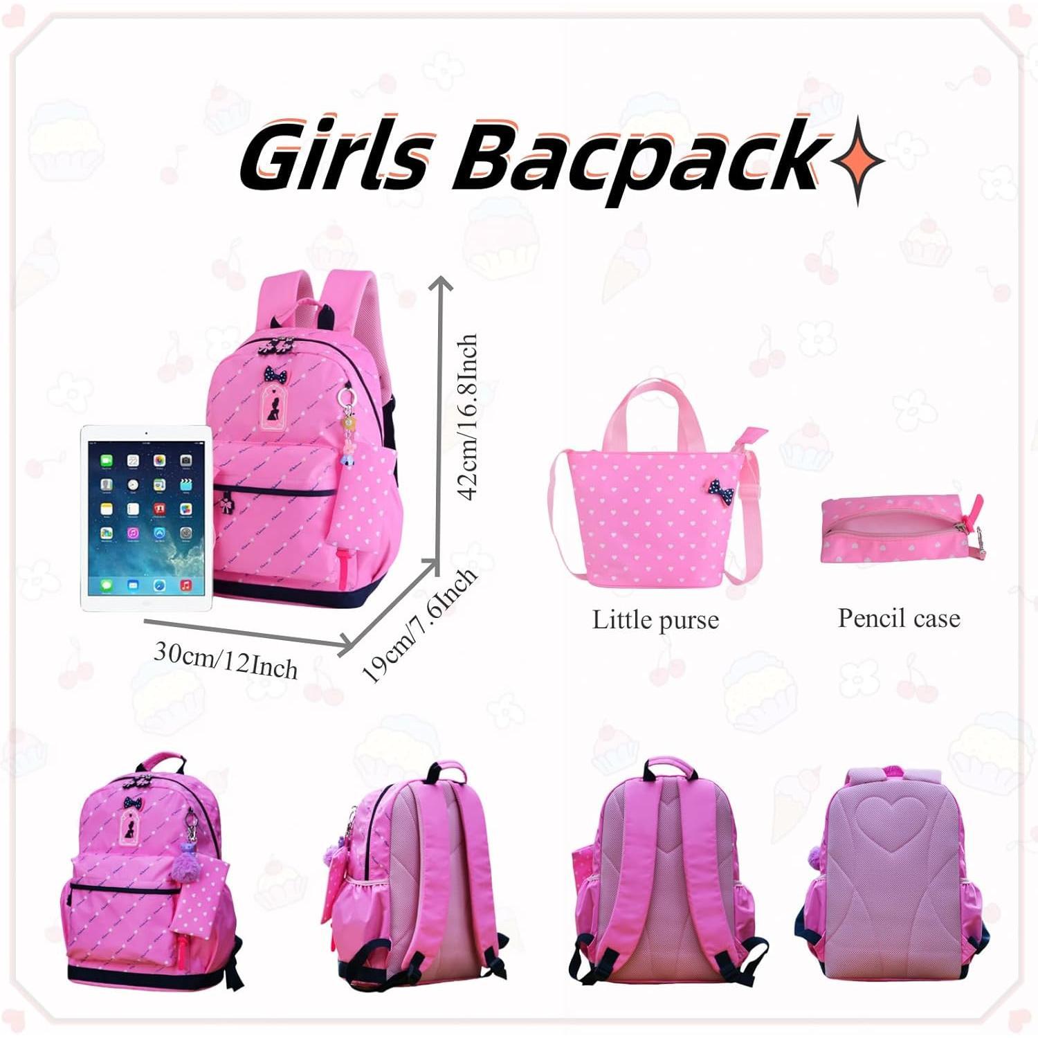 3 count Heart Printing Backpack Sets Bowknot Primary Schoolbag Travel Daypack  Bag Girls Rucksack knapsack