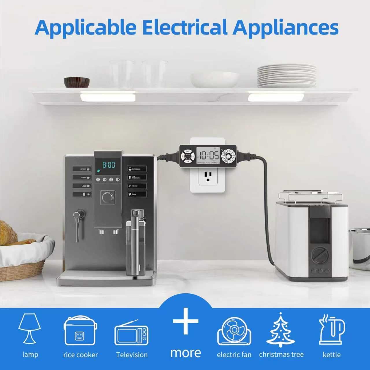 Digital Timer Outlet, Dial Programmable Method, Indoor Plug in Light Timer, 2 Polarized Electrical Outlets for Lamps, 6 Sets of Programs, 15A/1875W