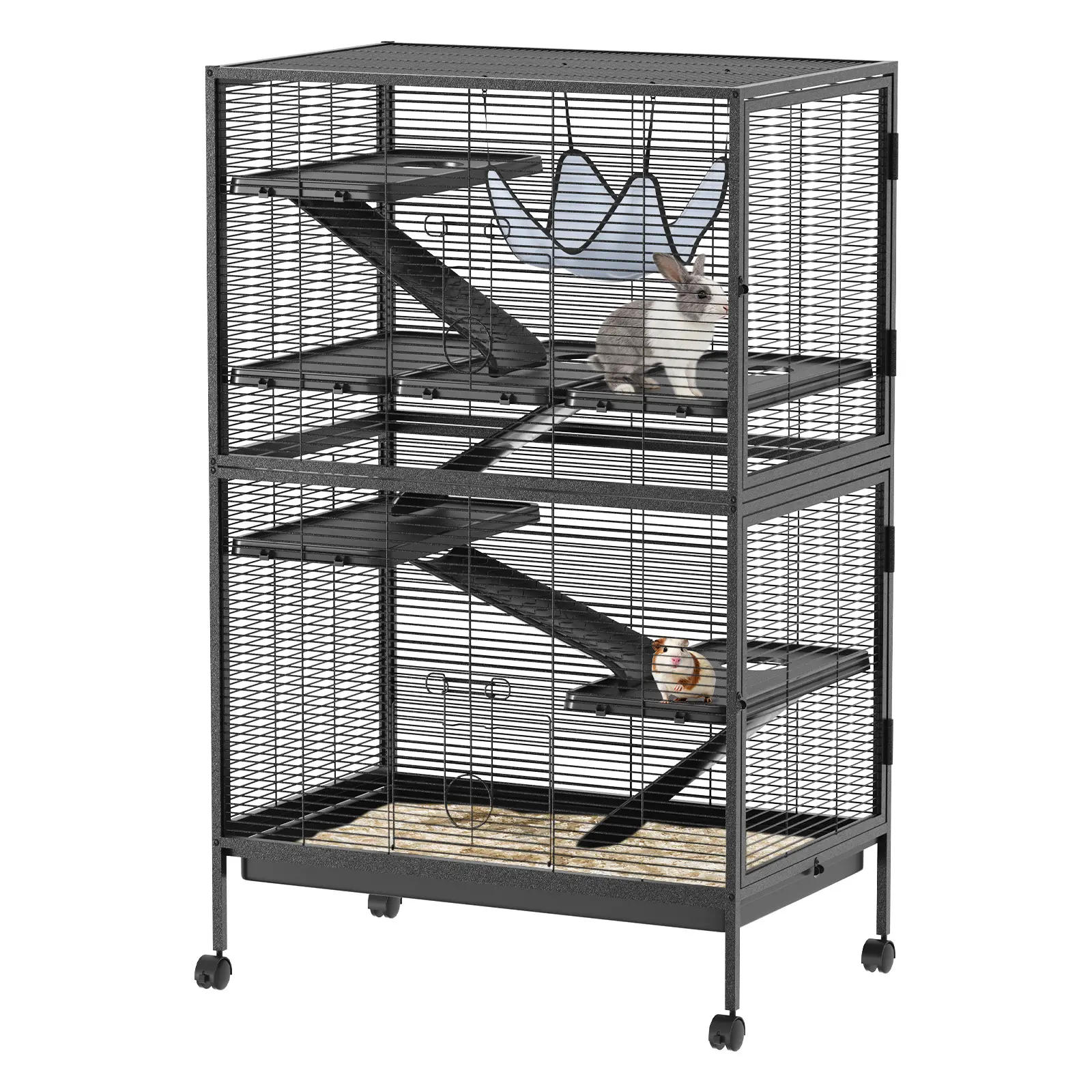 Small Animal Cage 5-Tier with Wheels – Removable Platforms, Ramps & Hammock, Slide-Out Tray for Ferrets, Chinchillas, Guinea Pigs & Rats