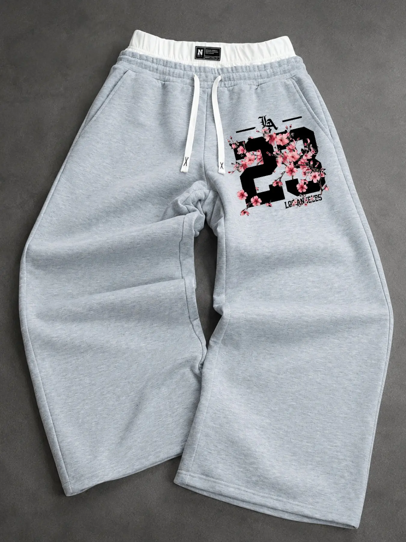 23 Cherry Blossom Graphic Baggy Sweatpants for Men Women, Oversized Wide Leg Fleece Track Pants, Vintage Casual Streetwear Loungewear Joggers with Drawstring