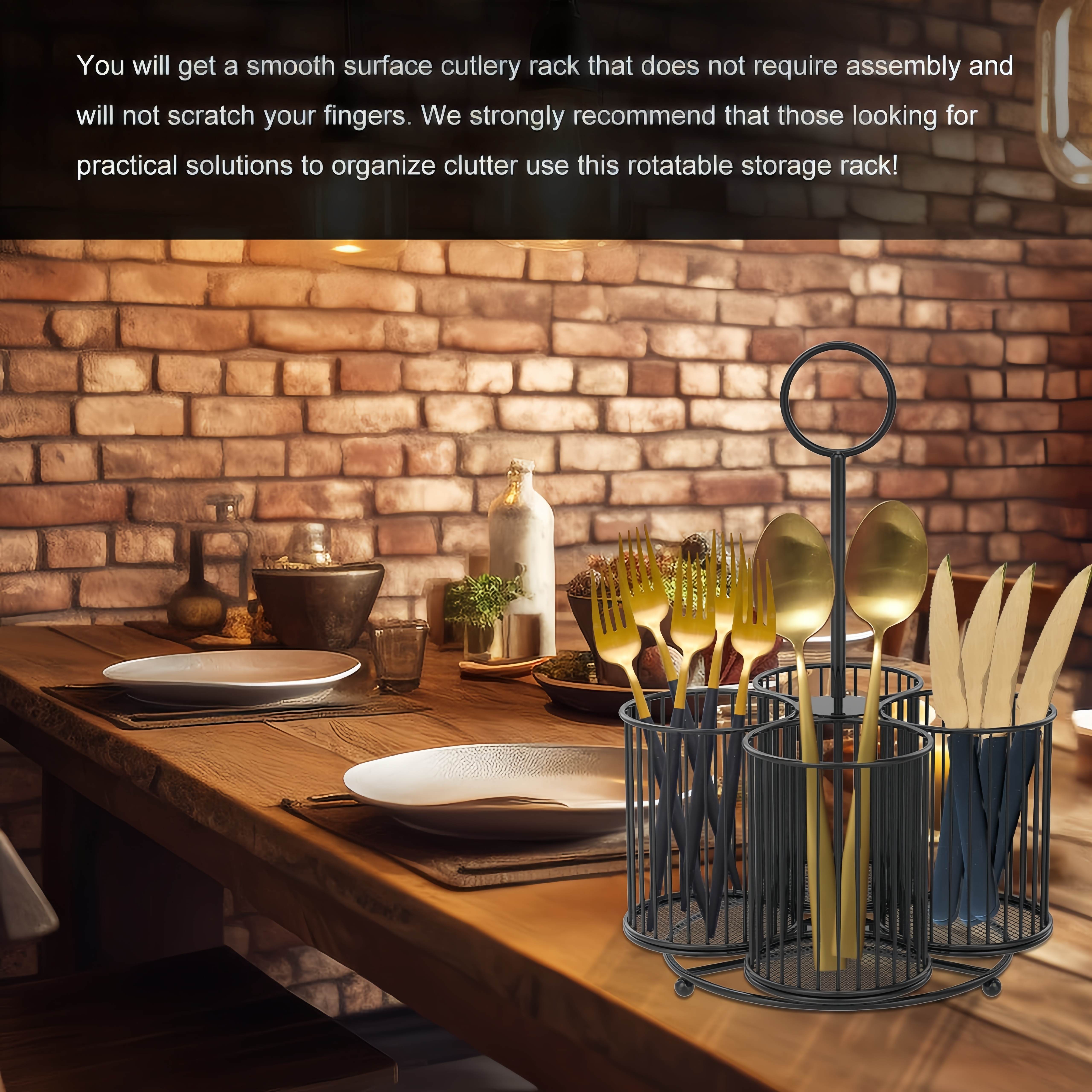 Kitchen Utensil Holder, Cutlery Rack, Large Metal Utensil Organizer, 4-Section Metal Utensil Storage Rack, Suitable for Kitchen Table