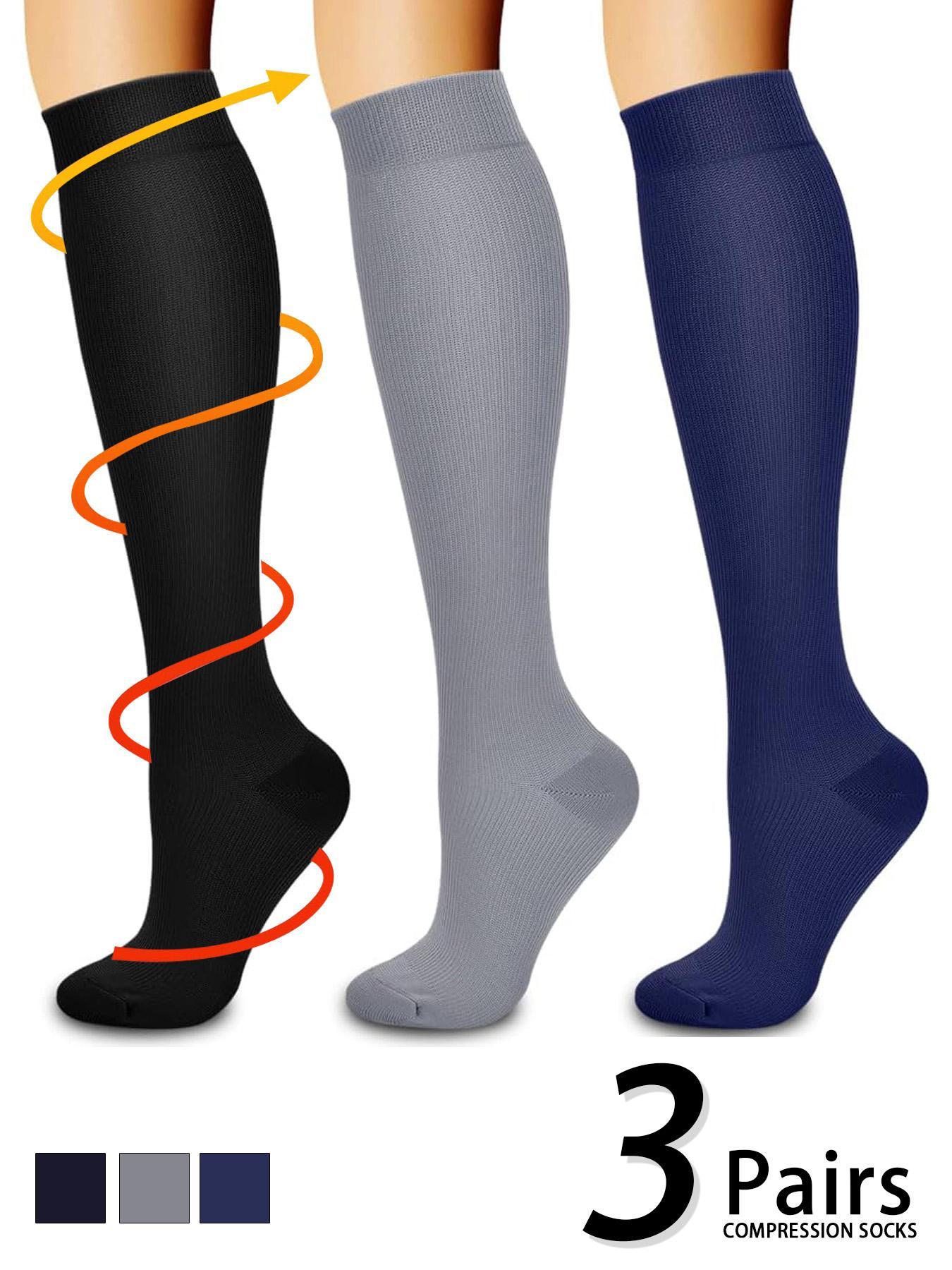 3 pairs of men's and women's compression socks with a compression rating of 15-20 mmHg in a knee-high design for running, performance and recovery, available in a range of colours to help improve circulation Athletic Socks