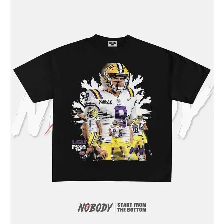 [Sale Up To 50%] Unisex Fitted Casual Short-Sleeve LSU 2019 NATIONAL CHAMPS Graphic T-Shirt Top, Foldable Men's Tee