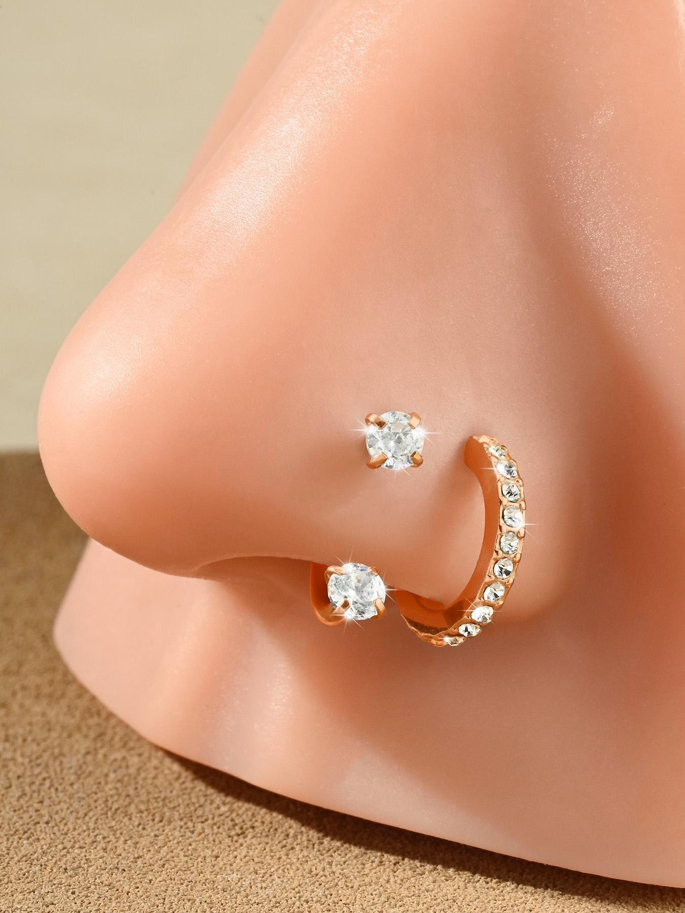 16g Surgical Steel CZ Cube Nose Rings, U-pivot Ear Cartilage Stud Jewelry for Women & Men, Trendy All-match & Exquisite Jewelry for Birthday Gift