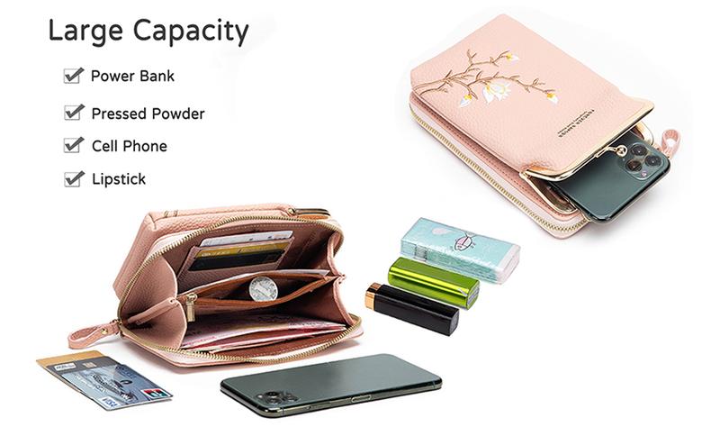 Stylish Embroidered Crossbody Bag for Women, Lightweight Casual Handbag Satchel for Shopping & Travel, Versatile Mobile Phone Holder and Messenger Purse