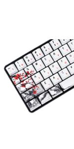 Plum Blossom Keycaps 71 Set for Gaming Mechanical Keyboard Custom PBT OEM Profile Japanese Font with Keycap Puller for Cherry MX 71/61 60 Percent Keyboard