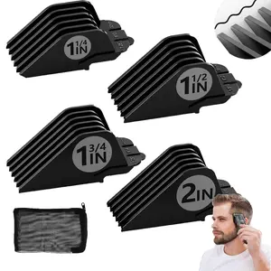 4 Pcs Extra Long Clipper Guards Set, 1.25"/1.5"/1.75"/2" (#10/#12/#14/#16) Replacement Hair Clipper Guides, Black Universal Hair Trimmer Guard Combs, Professional Hair Cutting Accessories for Home Salon Hair Grooming