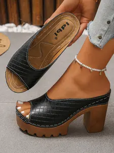2026 Summer New Women's Rhombus Fish Mouth Thick Sole Mules, Retro Hong Kong Style Waterproof Platform Sandals, Comfortable and Durable
