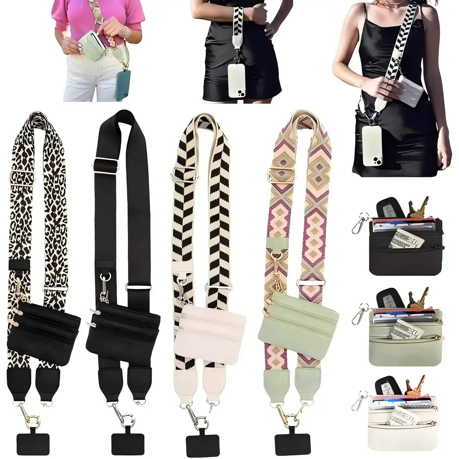 Adjustable Crossbody Phone Lanyard with Zippered Pouch - Clip and Go Strap for Phone and Wallet, Hands-Free Multifuctional Cell Phone Strap for Women/Men, Perfect for Travel, Running, Shopping
