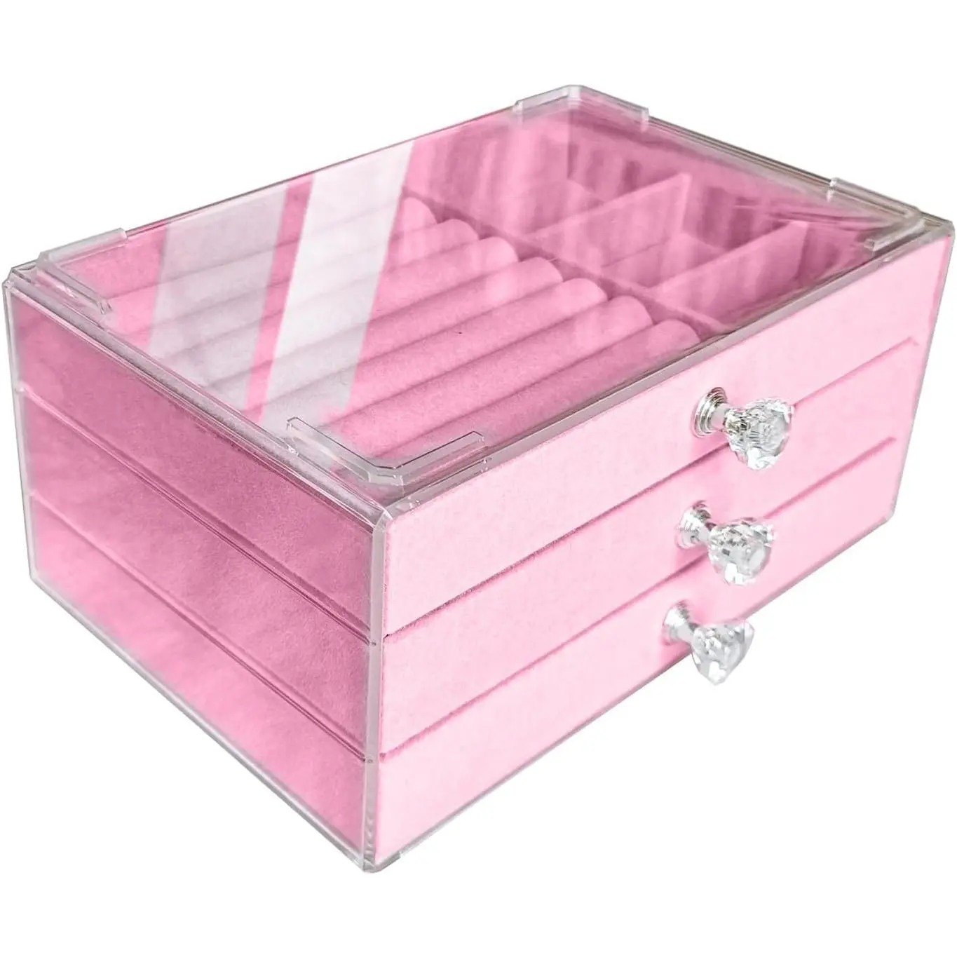 Clear    Organizer with 3 Drawers, Stackable Display Storage Earrings Necklace Rings Bracelets Box Holder Case for Women,