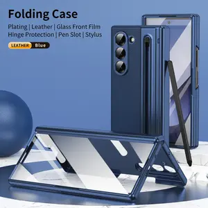 Premium Leather Phone Case for Samsung Galaxy Z Fold 7, Includes Front Screen Tempered Glass, Full Coverage Protection
