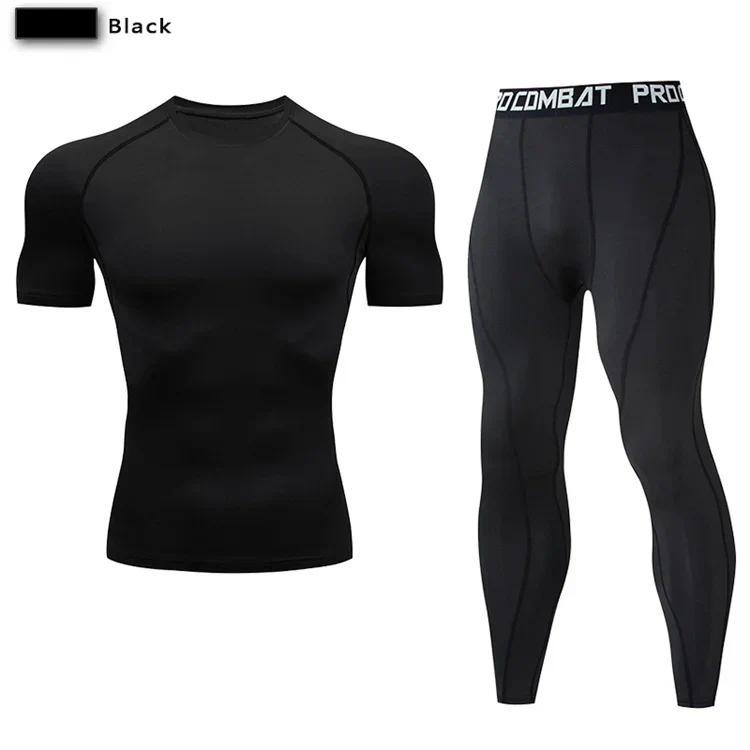 2pcs Men's Compression Sportswear Suit Elastic Training Yoga Sets Workout Jogging Fitness Clothing Tracksuit Pants Sporting