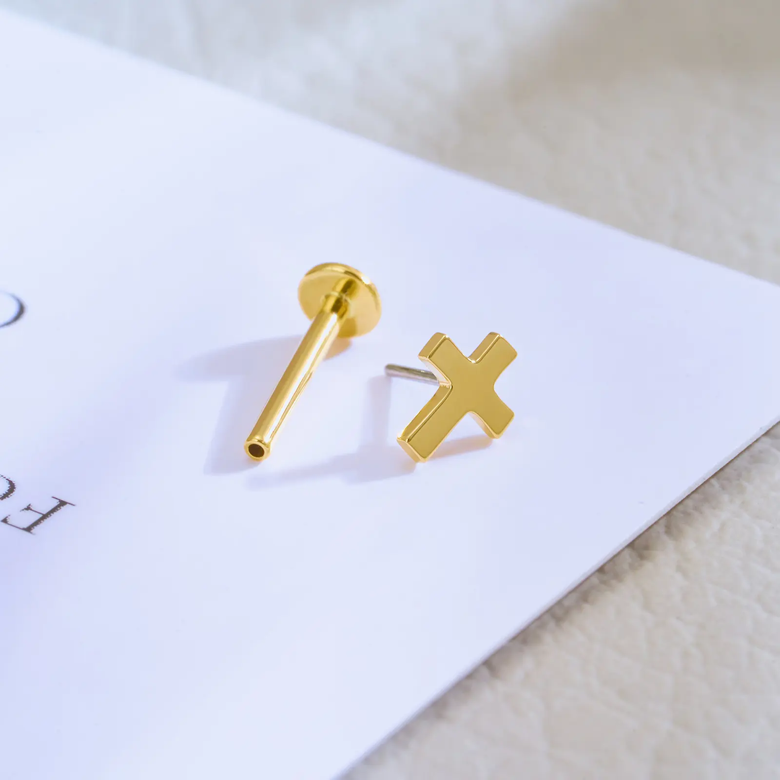14K Gold Plated Cross Stud Earrings Unisex Gothic Cross Earrings Minimalist Edgy Earrings for Women Men Everyday Ear Jewelry