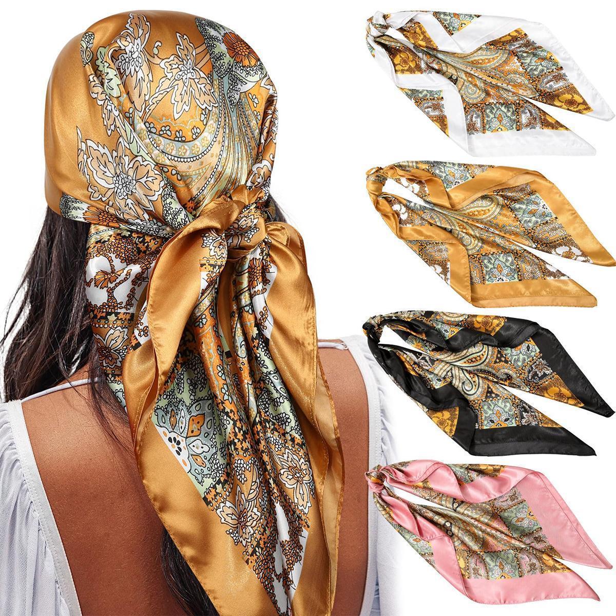 4PCS/set 35" Large Square Head Scarves Silk Like Neck Scarf Bandana Hair Sleeping Head Wrap Fashionable Hair Scarfs for Women TikTokShopBlackFriday