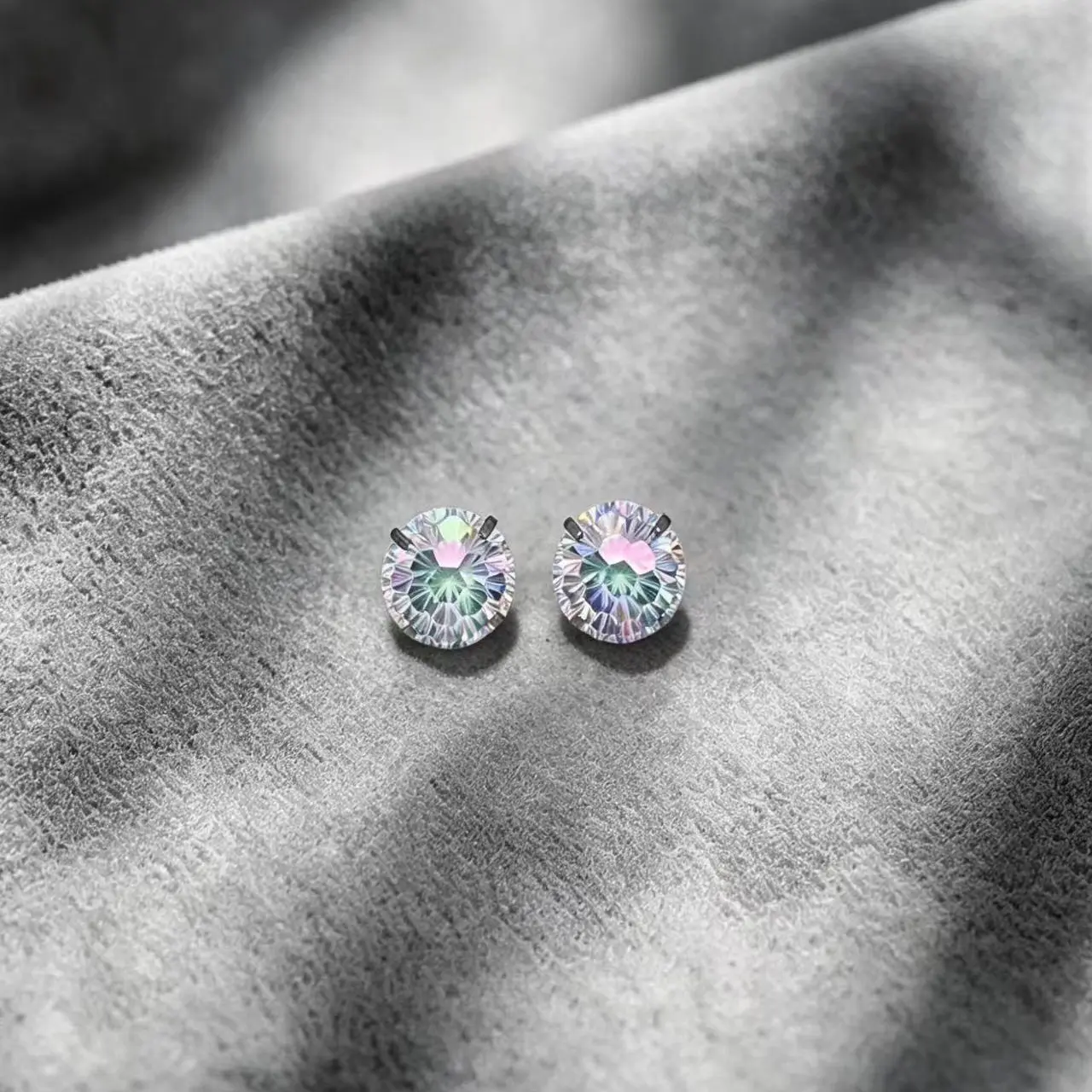 316 Titanium Steel Cartilage Stud: Prong-Set "Candy-Core" Fireworks-Cut Stone with Iridescent Tassel & Dazzling Accents