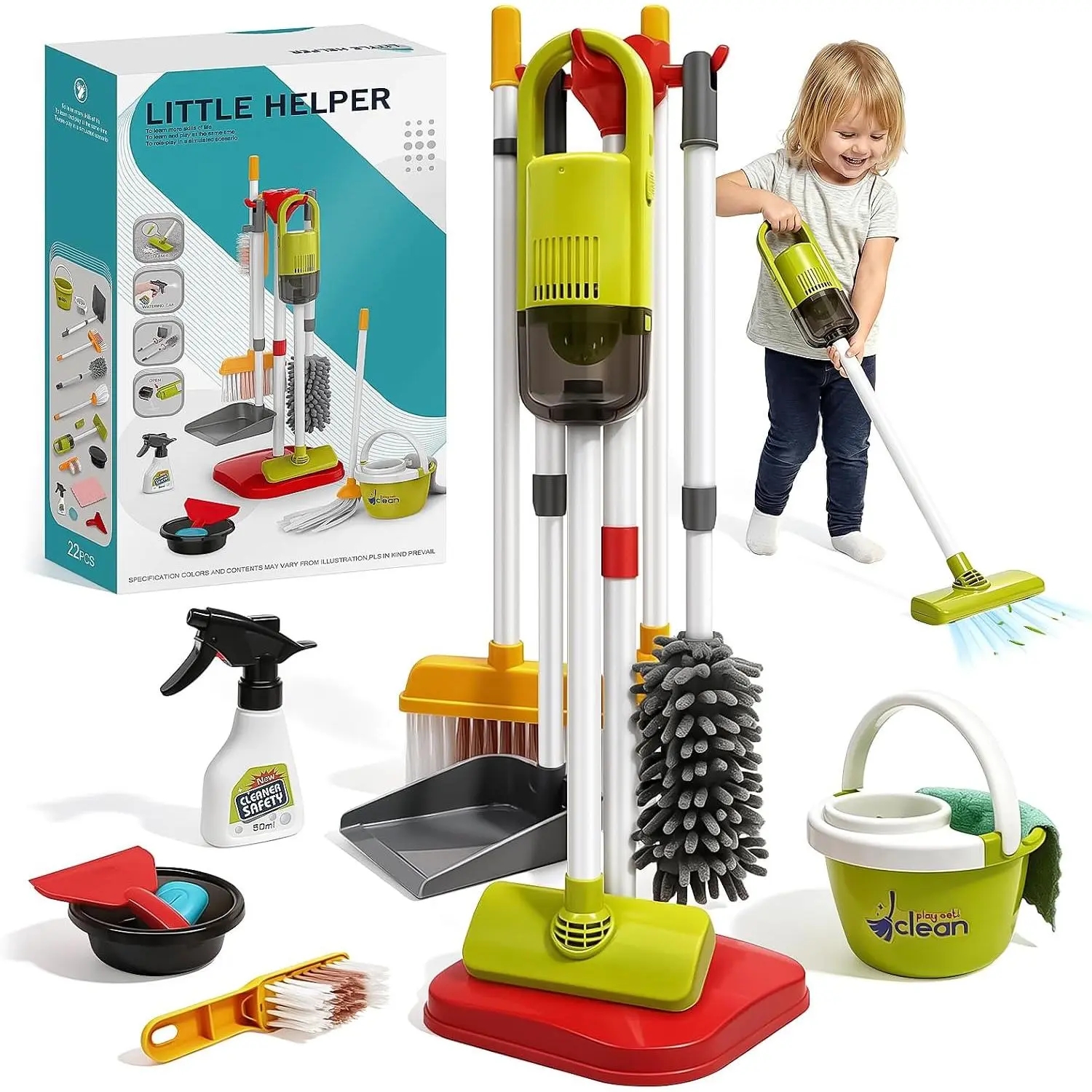Toddler Cleaning Set - 14Pcs Kids Cleaning Set with Kids Vacuum| Red Pretend Home Cleaning Play Set for Toddler Age 3-7, Toddler Vacuum that Works, Christmas Birthday Gift for Girls Boys