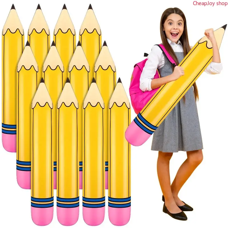 [Back To Shcool]12-Piece Multicolor PVC Giant Inflatable Pencil Balloon Set, Decorative Feature Hanging Prop for Back to School Classroom Welcome & First Day Party Supplies