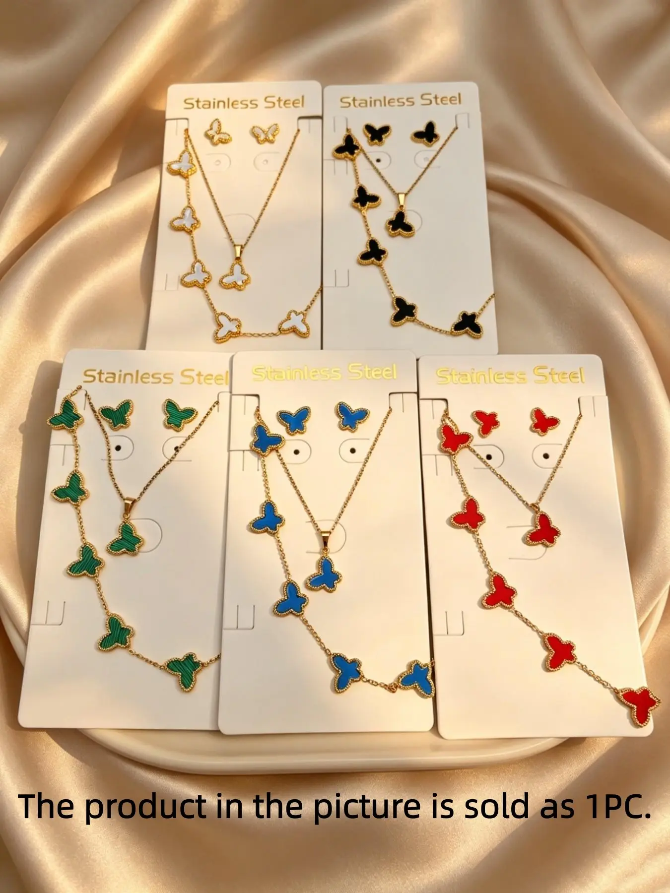 French Classic Luxury Stainless Steel Clover Jewelry Set, Chain Necklace Set, All-Over Print, Elegant Style, Hypoallergenic, Durable, Women's Gift Box, Jewellery Gift Set