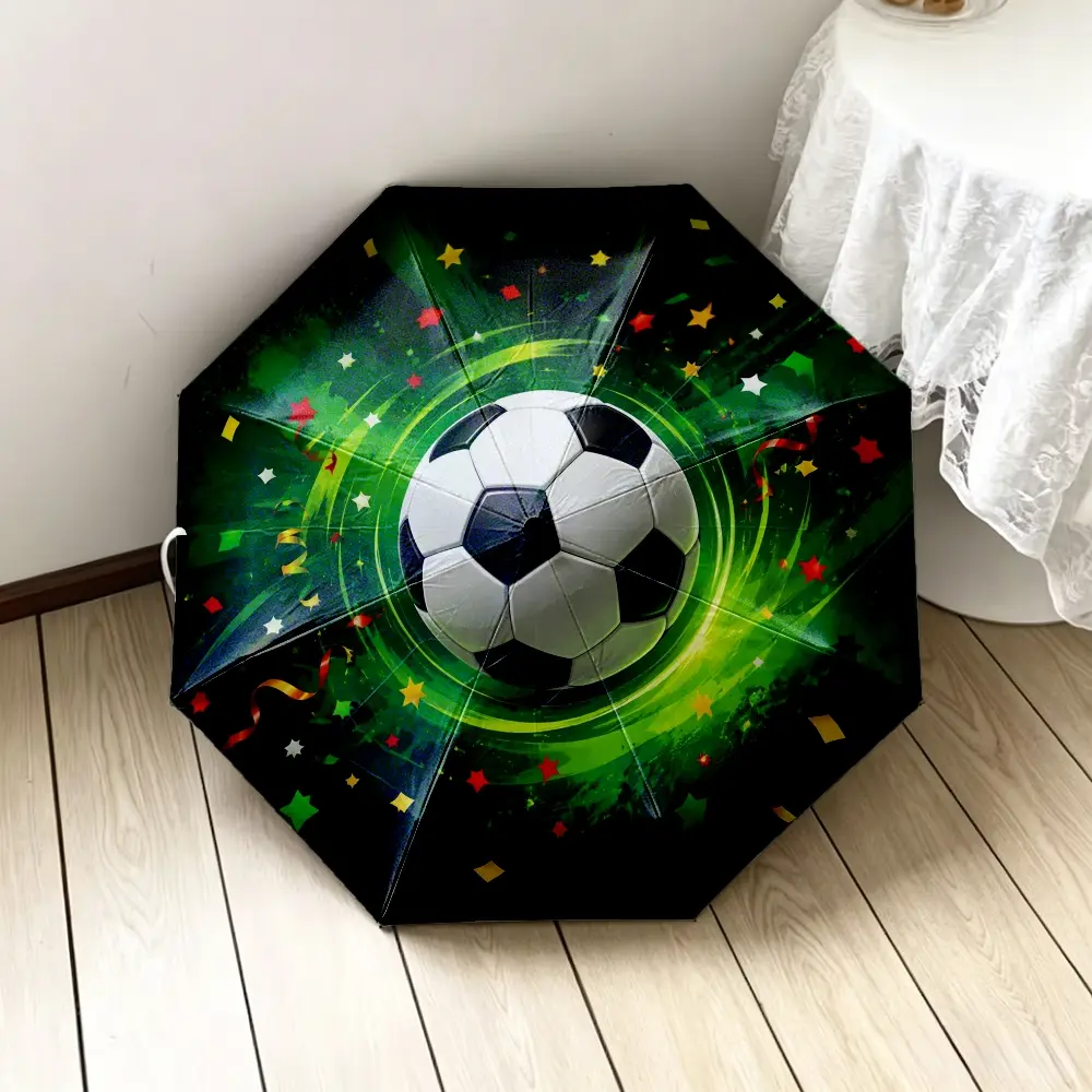 1PC Soccer 2D Flat Print Folding Umbrella, with Optional Internal or External Printing, ideal for daily use, travel, and outdoor activities, great for sports-themed occasions