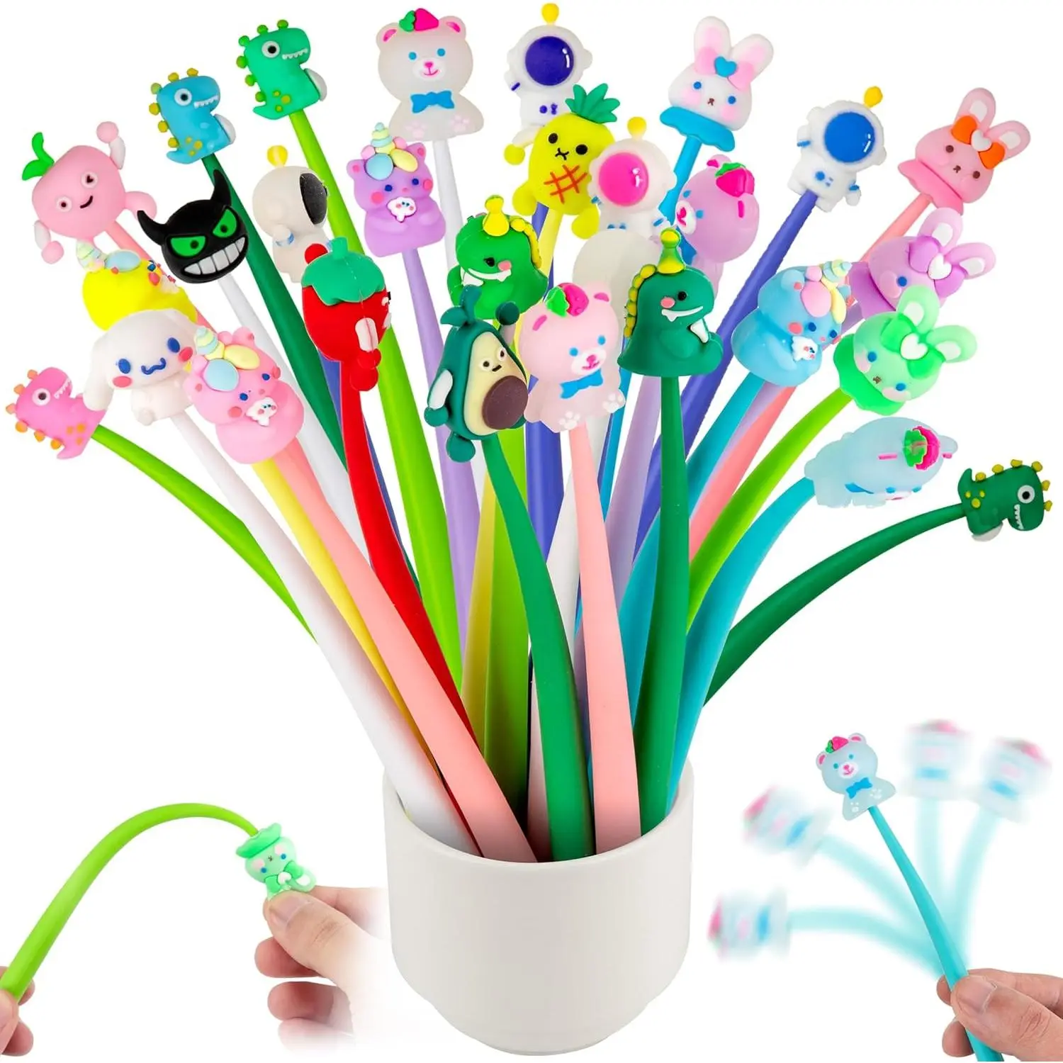 30 Squishy Pens for Kids,Cute Fun Pens for Kids, Stress Relief Bobblehead Pen, Party Favors,Birthday Gifts for Boys & Girls,Classroom Prizes