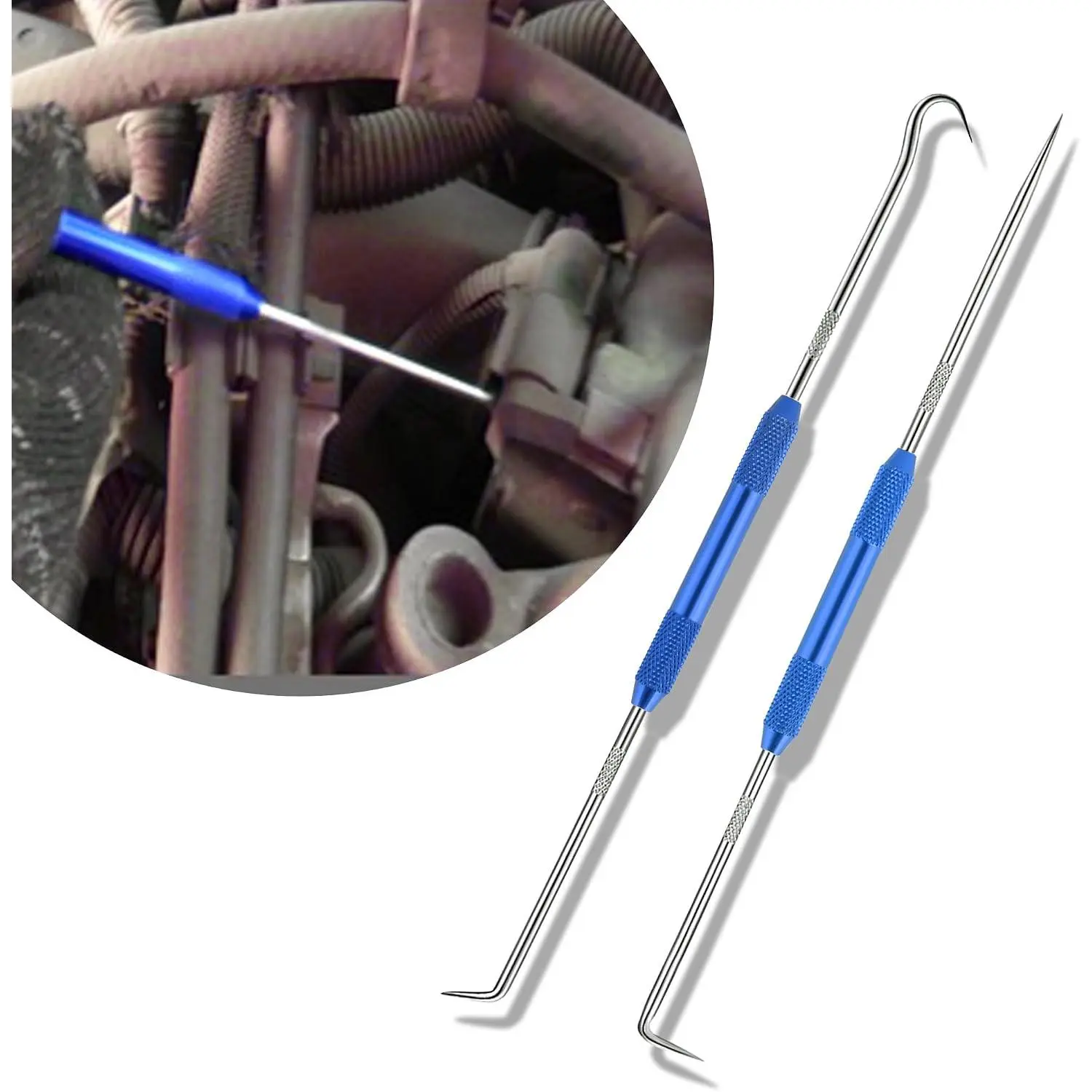 2 count CarbonSteel Hook Tool and Pick Set,Double End Pick and Hook Set Auxiliary Dismantling Fittings, O Ring Pick Set and Hook Tool  Accessories Fit for   (Blue)