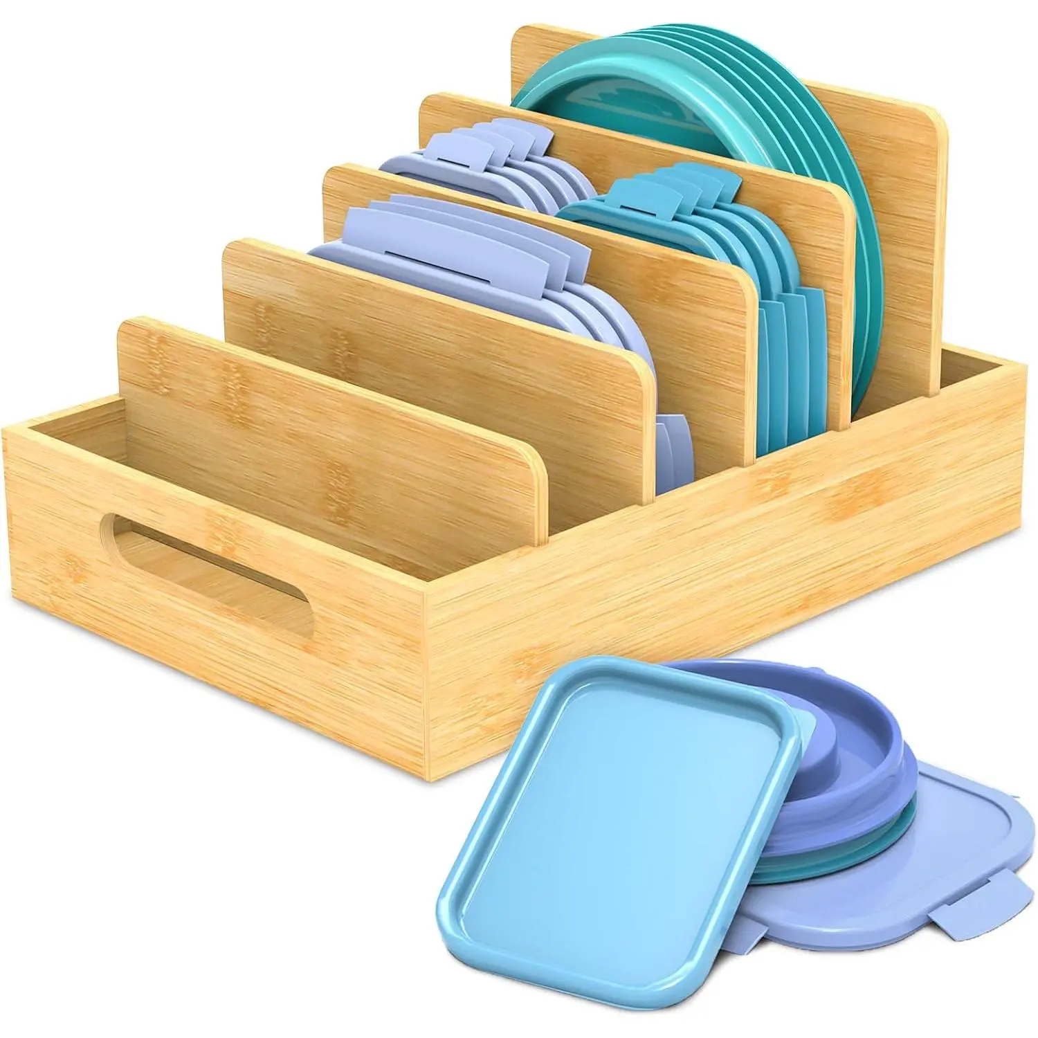 Lid Organizer for Plastic , with 5 Adjustable Dividers | , Kitchen Storage and Organization, Fit For Cabinet and Drawer