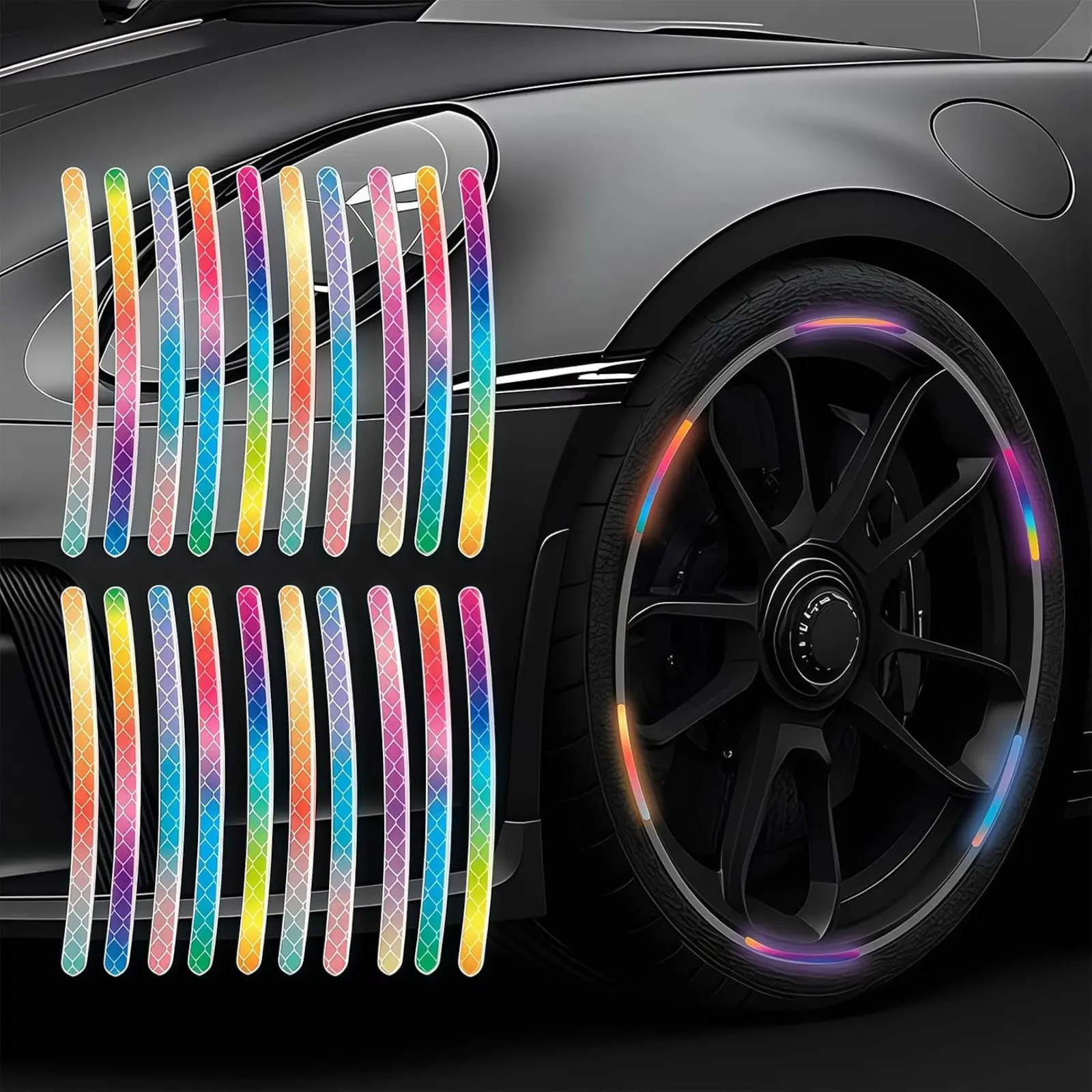 40 PCS Universal Reflective Rim Stripe Sticker,Car Wheel Night Safety Decorative Stripes,Motorcycle Car Bike Wheel Night Reflective Sticker,Motorcycle Bike Rim Stripe Sticker