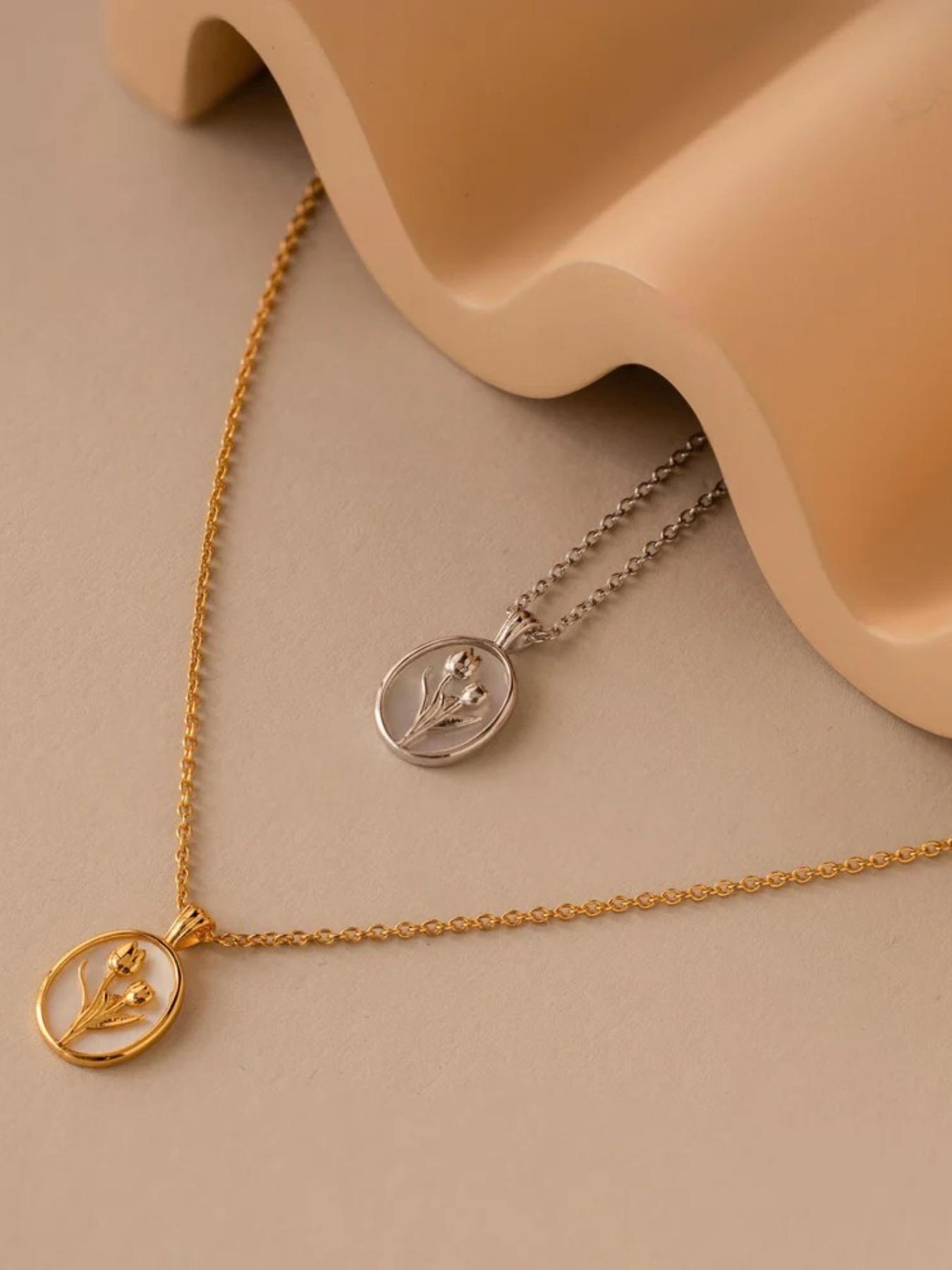 Elegant Tulip Pendant Necklace, Vintage Floral Design, Adjustable Clavicle Chain, Sweet Cute Jewelry Gift for Women, Exquisite Chain Jewelry