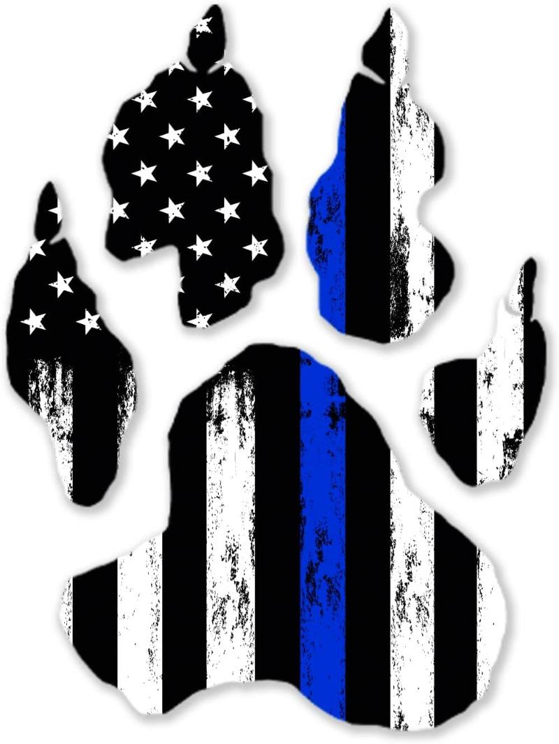 Thin Blue Line Dog Paw Decals 4 Inch X 3.6 Inch Window Decal Sticker Police Blue Line Sticker 2X3 US American Flag Stickers for Cars Car Stickers (Clean Dog Paw)