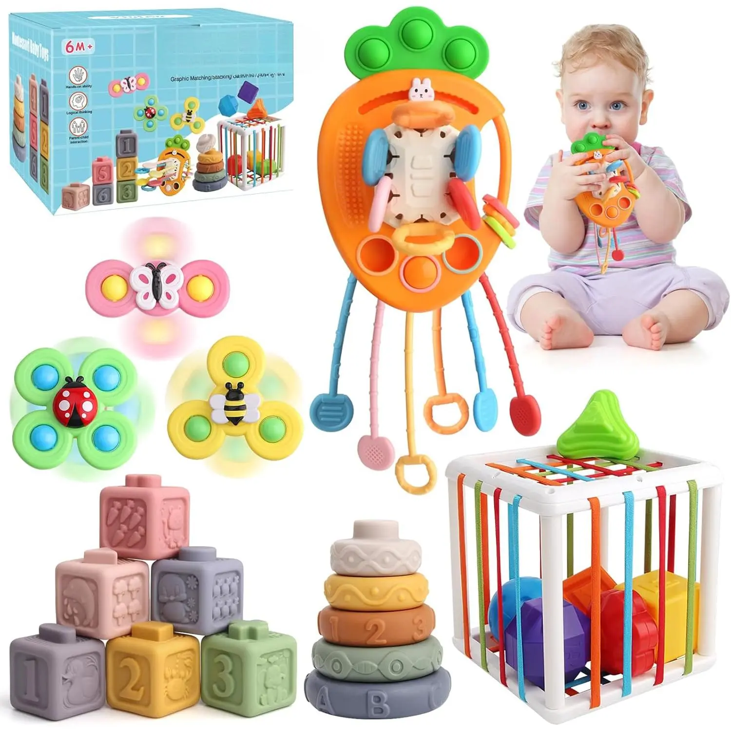 Montessori Toy Set  Toddler Aged 6+ Month -Sensory Fine Motor Skill Learning Toys  Baby Boys Girls. Easter Basket Stuffers Valentine's Day Gift  1 2 Years Old