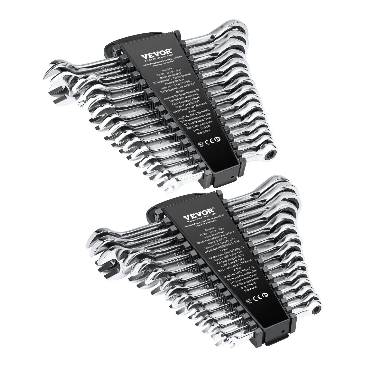 【DealsForYouDays】VEVOR Combination Wrench Set, 30-Piece Ratcheting Wrench Set with Organizer Rack, Cr-V Steel Wrench Set SAE 1/4" to 1", Metric 8 mm to 24 mm, Ideal for General Household, Garage, Workshop, Emergency