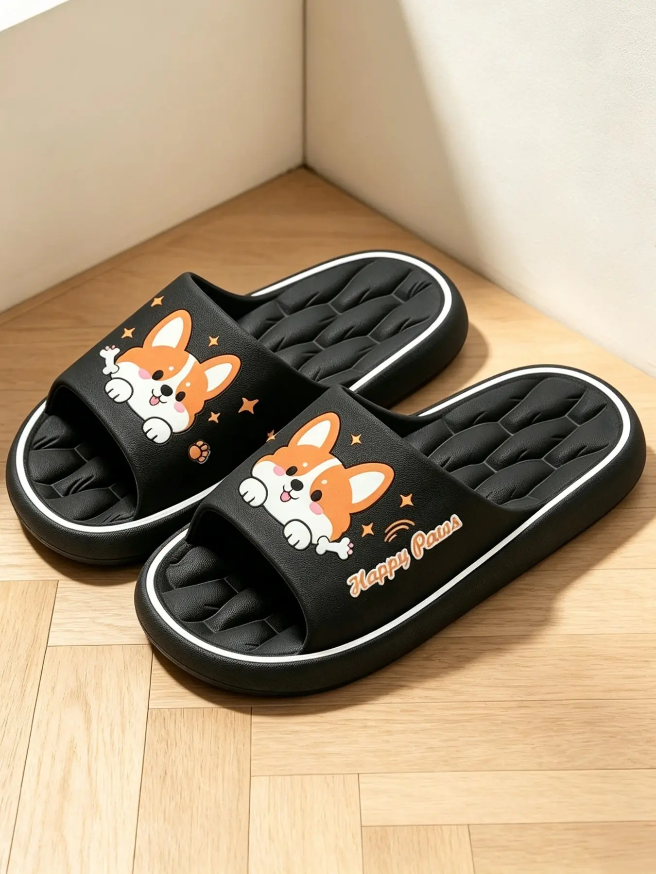 Unisex Corgi Design Cloud House Slides, Cushioned Comfortable Home Slippers, Runs Small, Wide Feet Size Up One Size