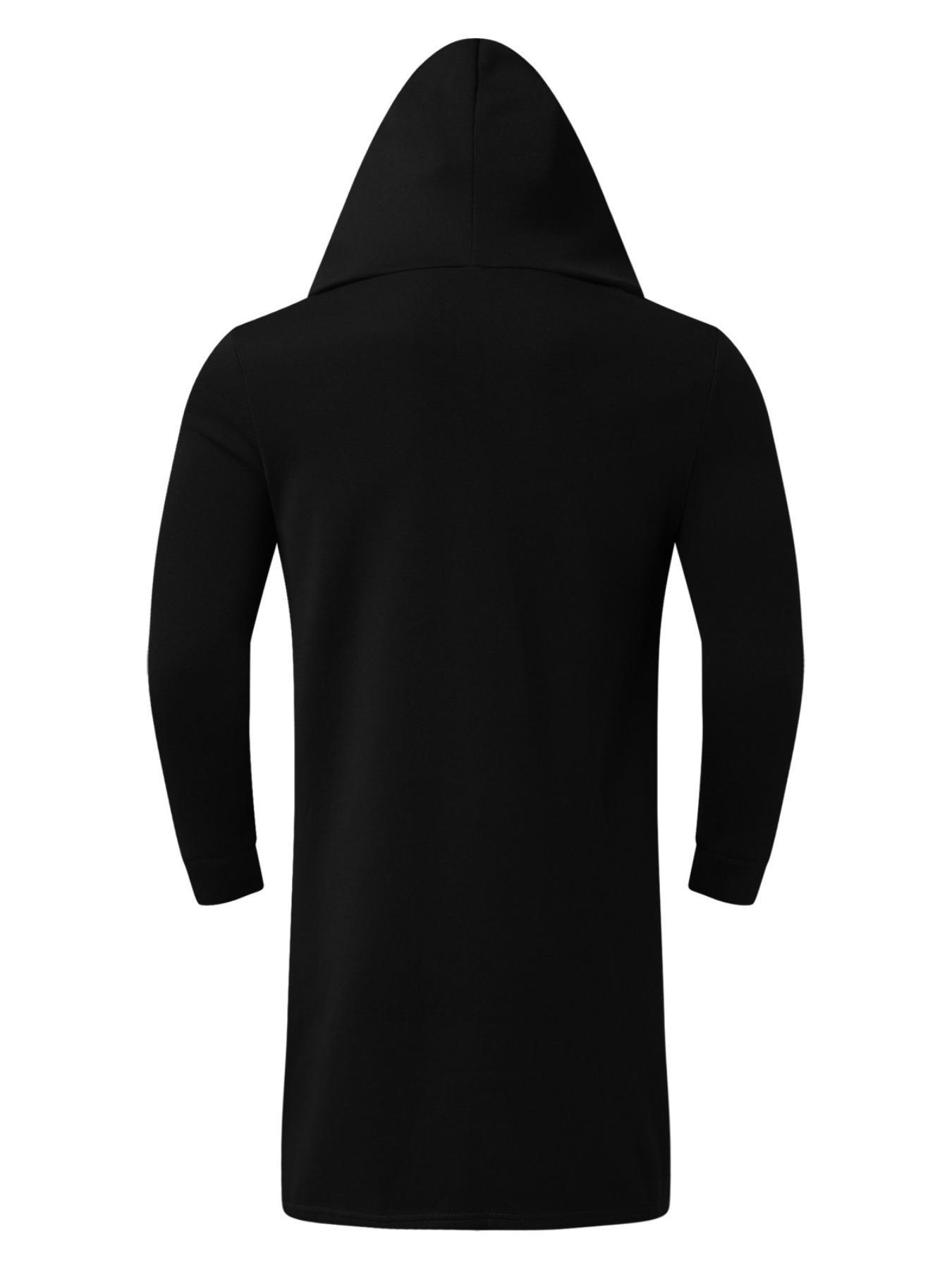 Men's Solid Pocket Hooded Cape Coat, Regular Fit Casual Long Sleeve Open Front Outerwear for Fall & Winter,   Hoodie Jacket, Men's Clothes for Daily Wear
