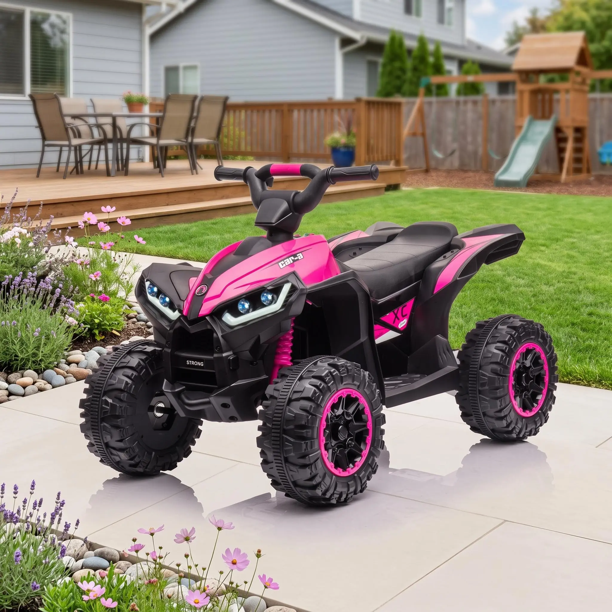 【IdealHouse】12V Kids ATV 4 Wheeler Quad Ride On Toy, Battery Powered Electric Car with Parent Remote Control, Monitor Display, LED Lights, Music & Horn, Anti-Slip Treaded Tires, Off-Road Vehicle for Toddlers Ages 3-6