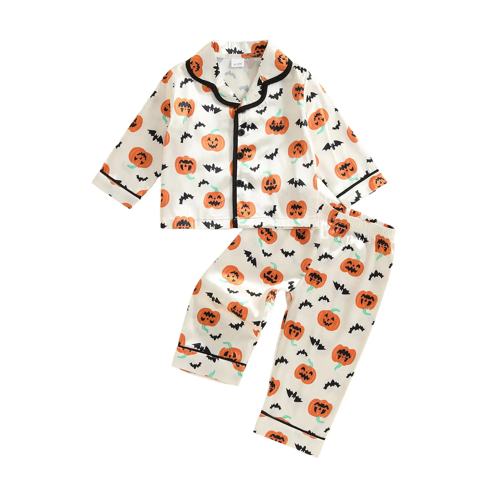 Toddler Baby Girls Boys Halloween Pajamas Long Sleeve Pumpkin Print Shirt and Pants Set Loungewear 6M-5T