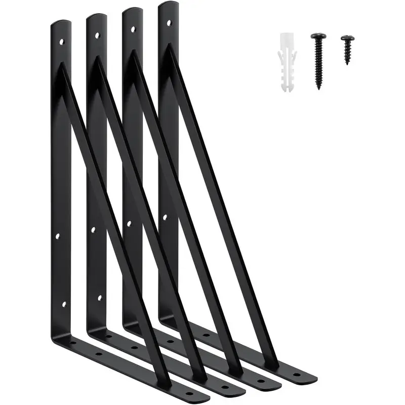 HOME MASTER HARDWARE 16x10 Inch Heavy Duty Shelf Brackets, Black 4 Pack